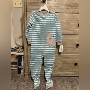 NWT Carter's Blue Striped Dinosaur Kids One Piece Footie